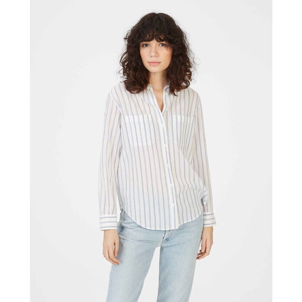 Club Monaco Claudia Button Down Shirt In Blue Stripe Size XS $250